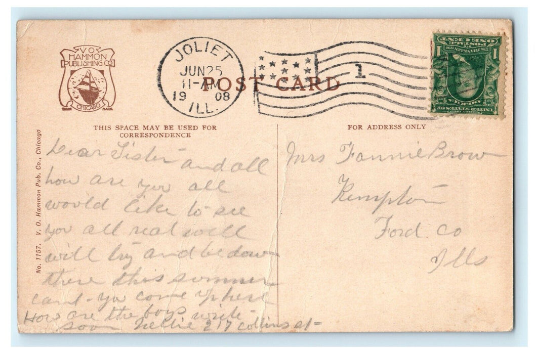 1908 Bridge and River View at West Park, Joliet, Illinois IL Antique Postcard