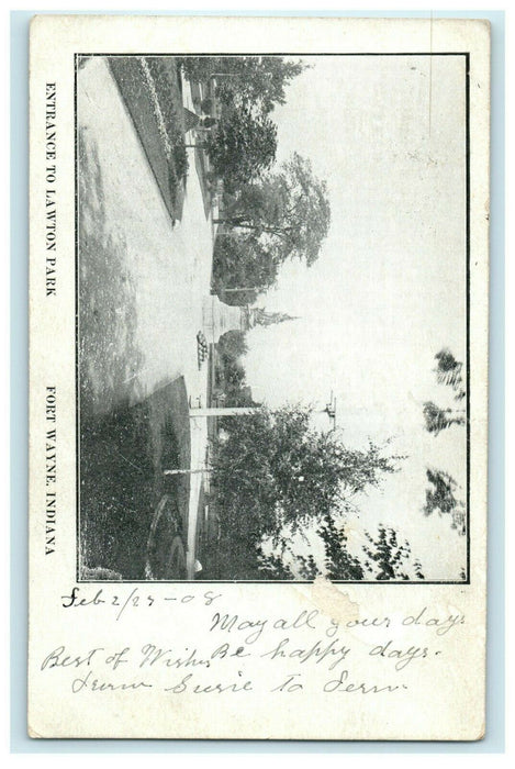 1908 Entrance To Lawton Park, Fort Wayne, Indiana IN Altona Posted Postcard
