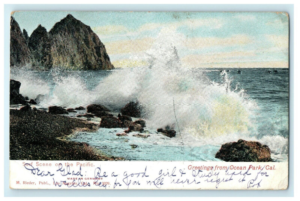 1905 Surf Scene Greetings from Ocean Park, California CA Postcard