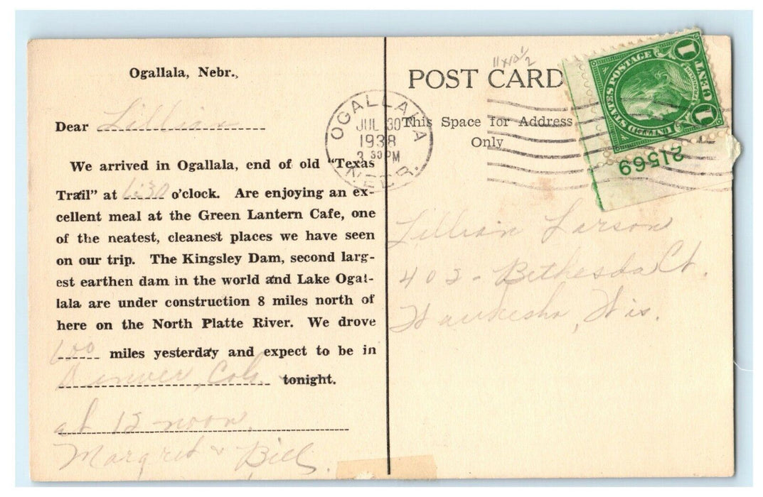 c1910 Green Lantern Cafe Old Texas Trail Ogallala Nebraska NE Antique Postcard