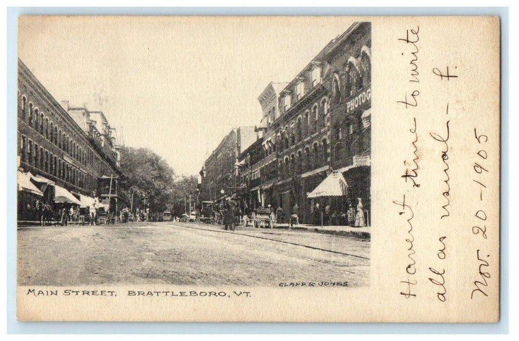 c1905 Main Street View, Brattleboro Vermont VT Posted Antique Postcard