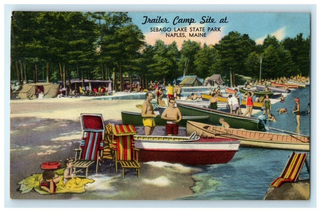 c1930's Trailer Camp Site At Sebago Lake State Park Naples Maine ME Postcard