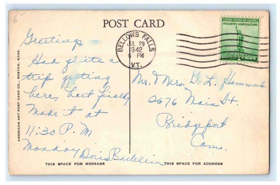 c1942 The Canal, Bellows Falls, Vermont VT Vintage Posted Postcard