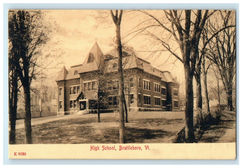 c1907 View of High School, Brattleboro Vermont VT Antique Posted Postcard