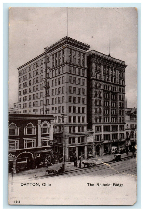 1910 The Reibold Buildings Scene Street Carriage Dayton Ohio OH Antique Postcard