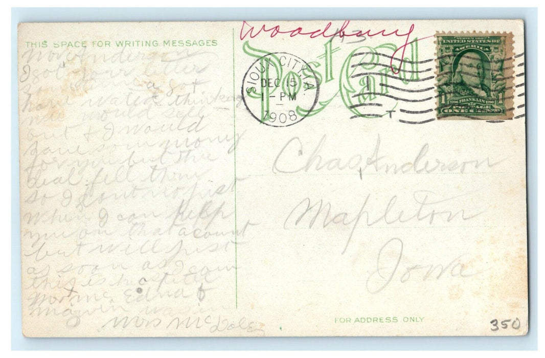 1908 Samaritan Hospital, Sioux City, Iowa IA Antique Posted Postcard