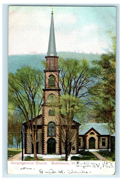 c1910 Congregational Church View, Brattleboro Vermont VT Postcard