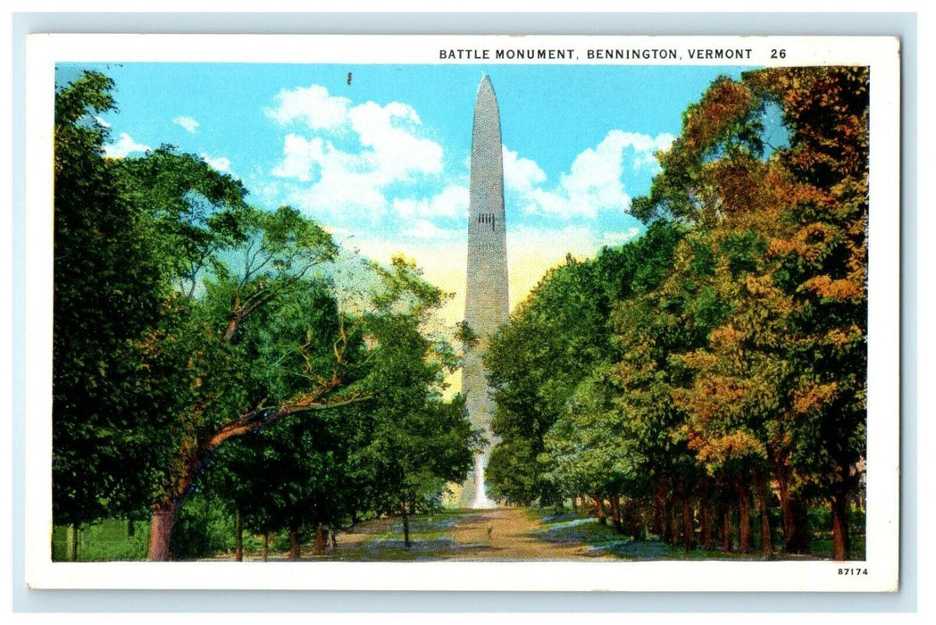 1926 Battle Monument View, Bennington, Vermont VT Vintage Unposted Postcard