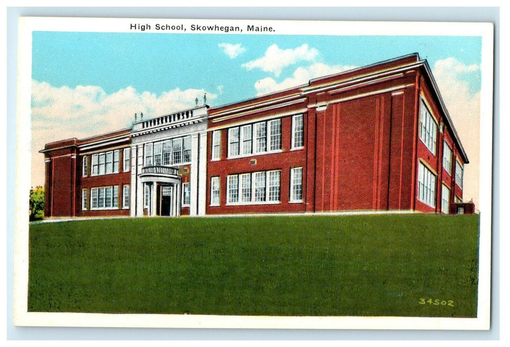 c1920's High School Campus Building Skowhegan Maine ME Vintage Postcard