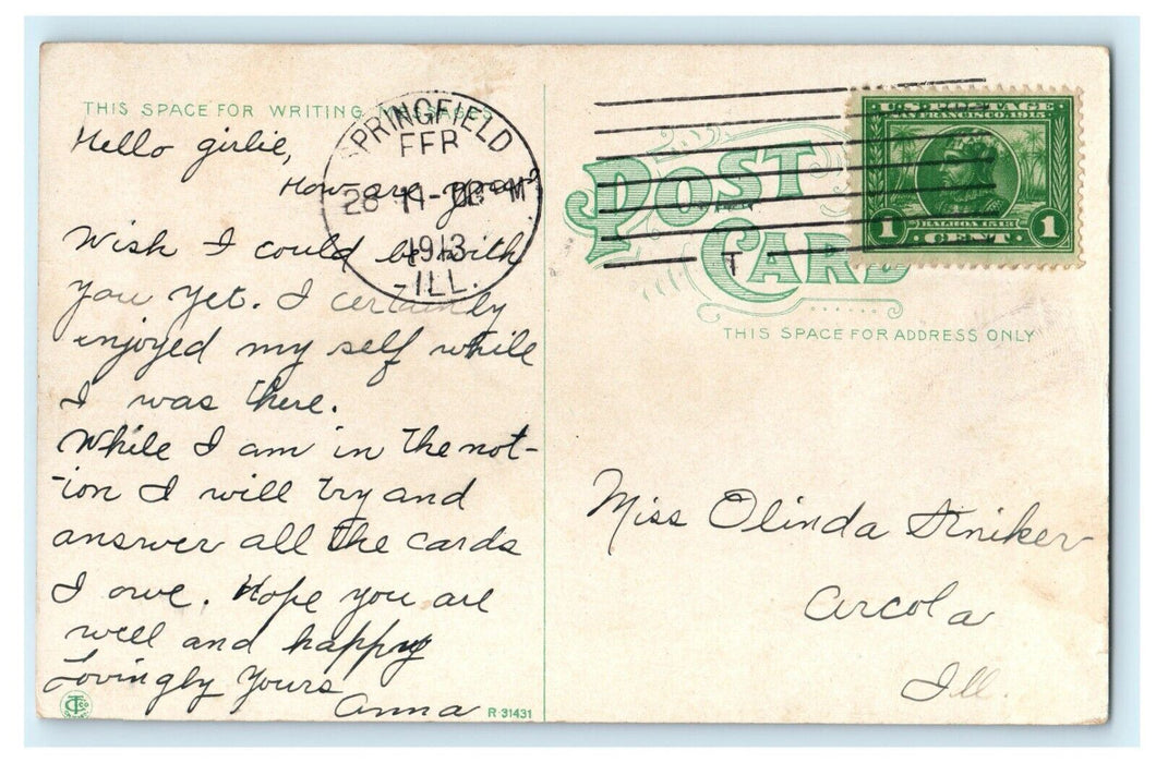 1913 Young Women's Christian Association, Springfield Illinois IL Postcard