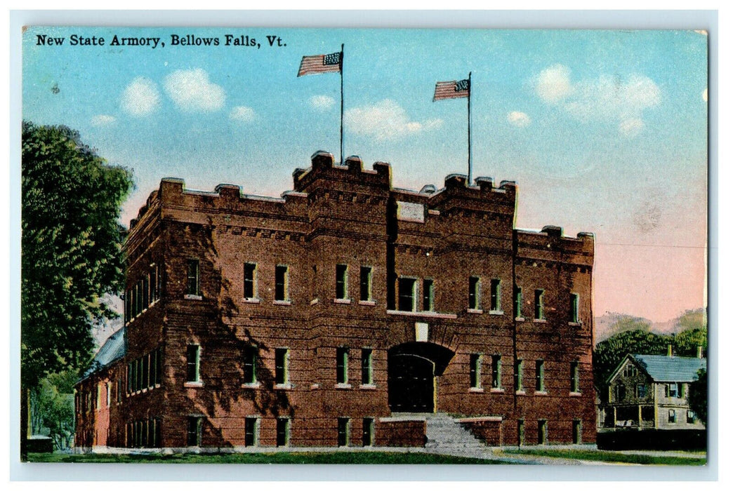 c1923 New State Armory, Bellows Falls Vermont VT Antique Posted Postcard