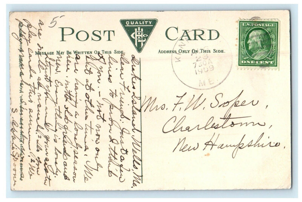 1909 Soldiers Monument And Public Library Kennebunk Maine ME Antique Postcard