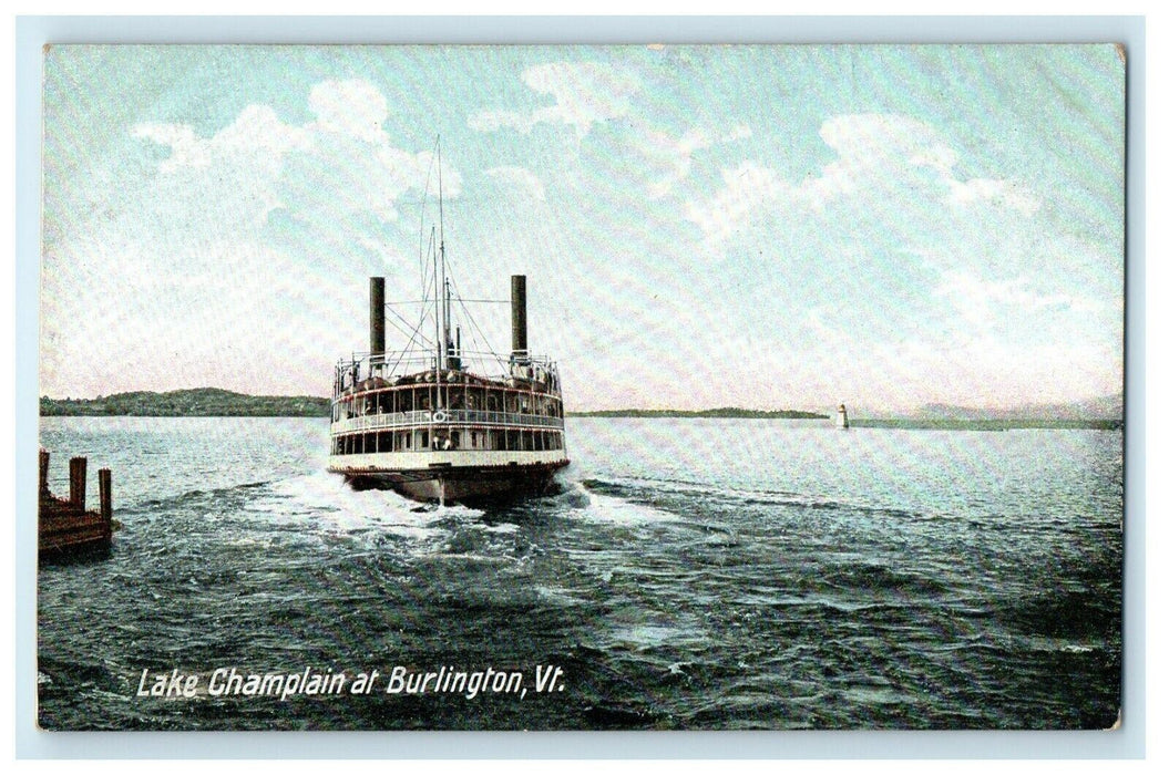 c1918 Lake Champlain at Burlington, Vermont VT Antique Unposted Postcard