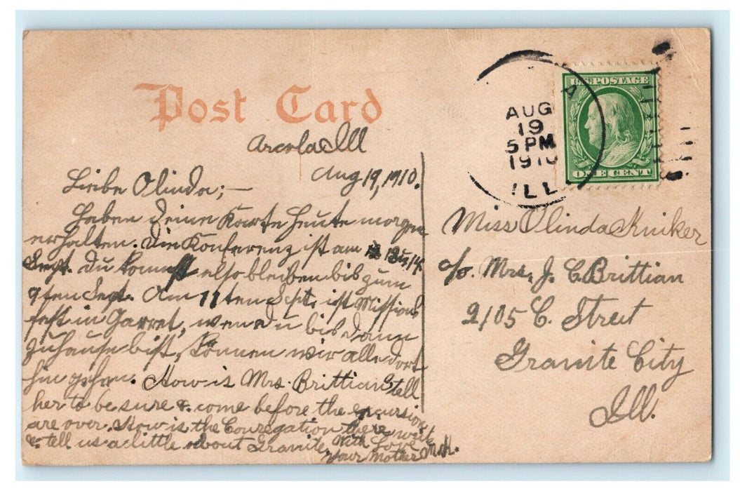 1910 North Locust Street, Arcola Illinois IL Posted Antique Postcard