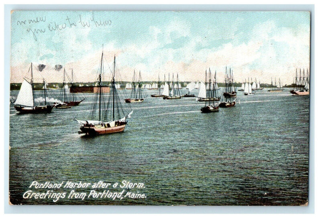 c1906 Portland Harbor Greetings From Portland Maine ME Antique Posted Postcard