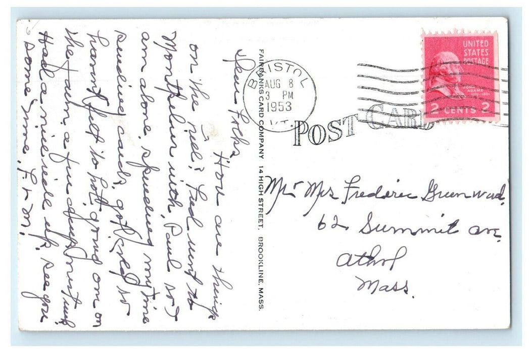 c1953 West Street, Bristol Vermont VT Vintage Posted Postcard