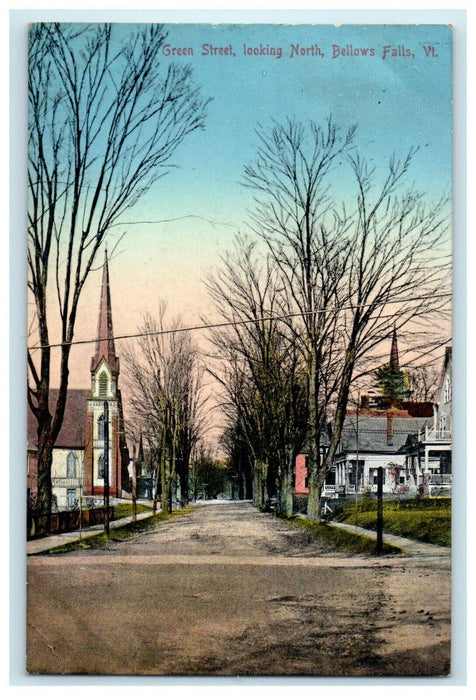 c1911 Green Street Looking North, Bellows Falls Vermont VT Postcard