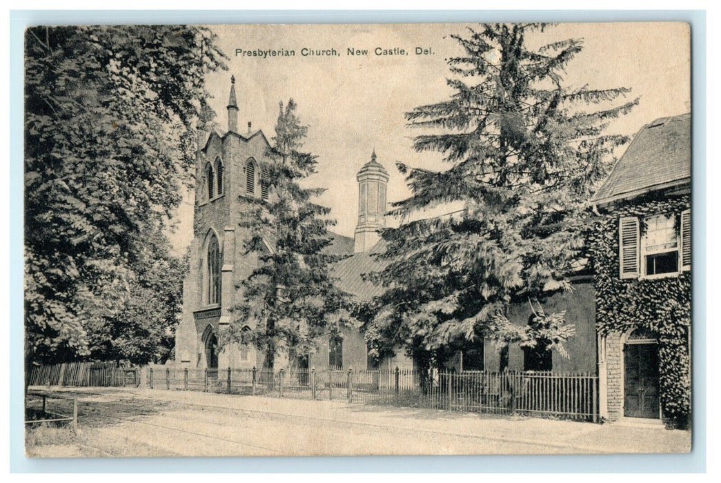 1909 Best Wishes Message, Presbyterian Church, New Castle, Delaware DE Postcard