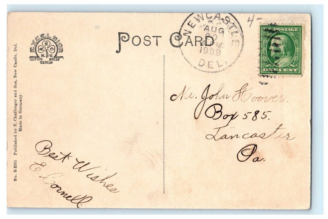 1909 Best Wishes Message, Presbyterian Church, New Castle, Delaware DE Postcard