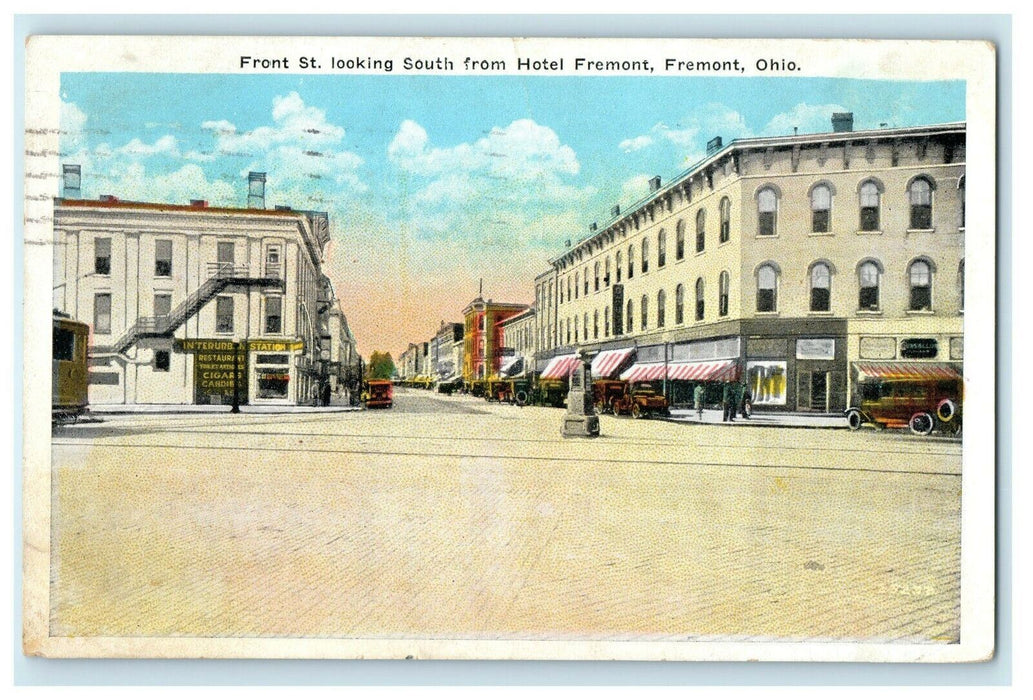 c1939 Front St. Looking South From Hotel Fremont Gibsonburg Ohio OH Postcard