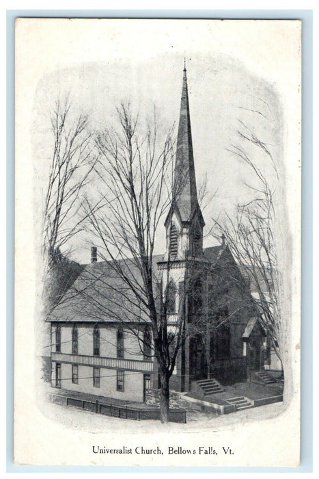 c1914 Universalist Church, Bellows Falls Vermont VT Antique Postcard