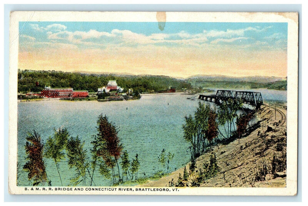 c1922 B. & M.R.R. Bridge and River, Brattleboro Vermont VT Postcard