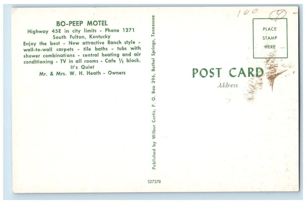 c1950's Bo-Peep Motel And Cars Roadside South Fulton Kentucky KY Postcard