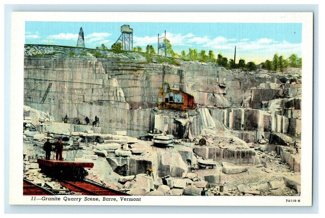 1933 Granite Quarry Scene, Barre, Vermont VT Vintage Unposted Postcard