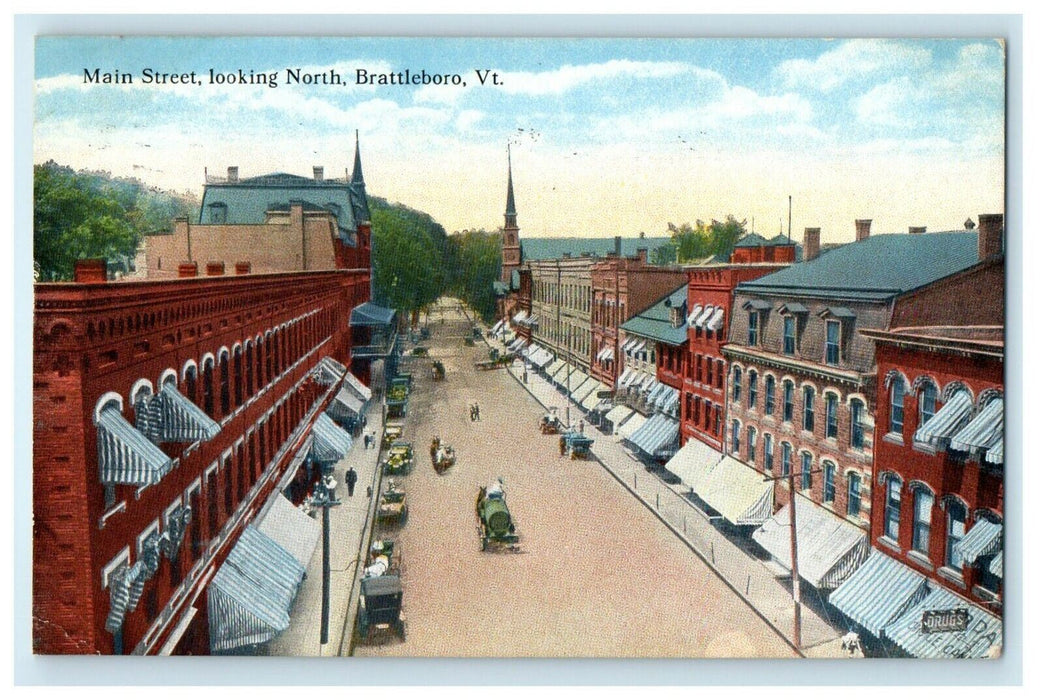 c1915 Main Street Looking North, Brattleboro Vermont VT Posted Postcard