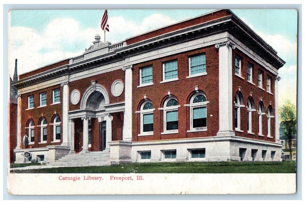 1908 Carnegie Library Building Freeport Illinois IL Posted Antique Postcard