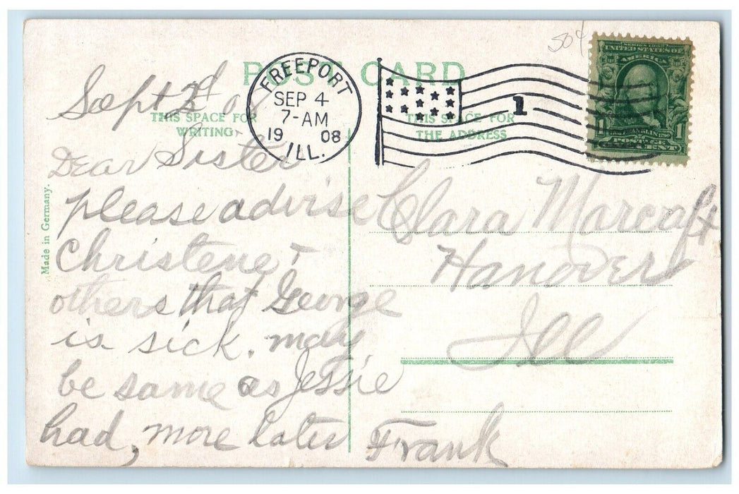 1908 Carnegie Library Building Freeport Illinois IL Posted Antique Postcard