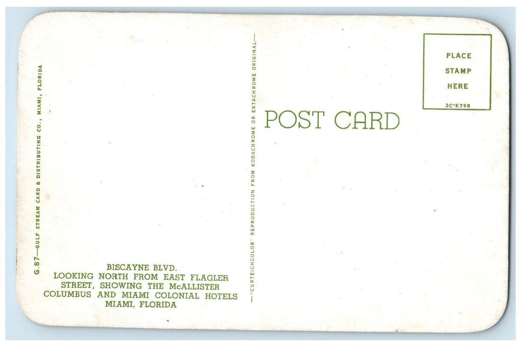Biscayne Blvd. Looking North From East Flagler Street Miami Florida FL Postcard