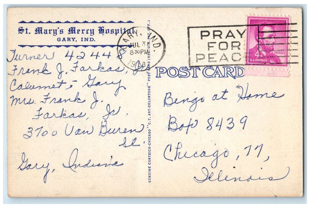 1958 St. Mary's Mercy Hospital Building Street View Gary Indiana IN Postcard