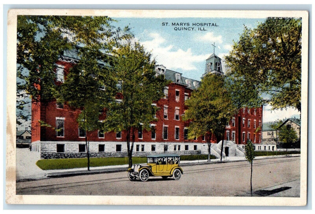 St. Mary's Hospital Building Car Street View Quincy Illinois IL Postcard