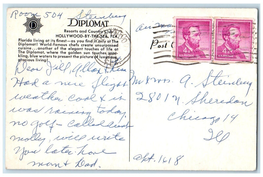 c1960's Diplomat Resorts And Country Club Hollywood By The Sea FL Postcard