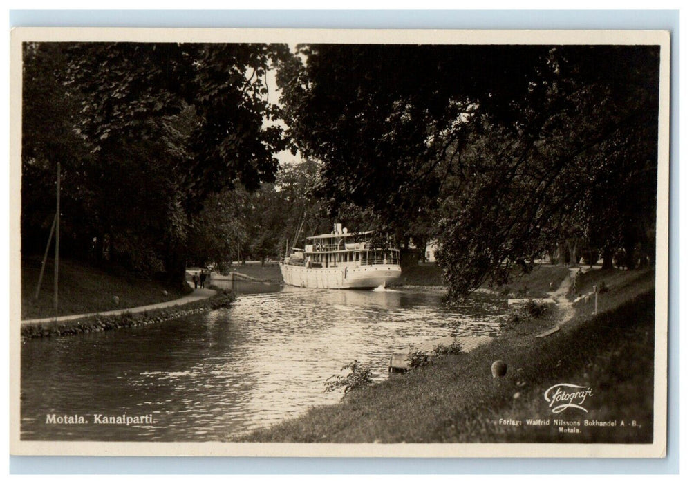 c1940's Motala Kanalparti Steamer Ship River Sweden RPPC Photo Postcard