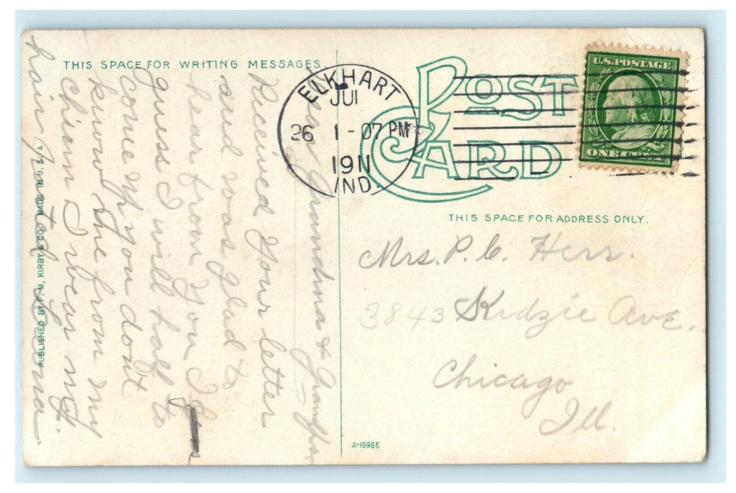 1911 Posted US Post Office, Elkhart Indiana IN Antique Postcard