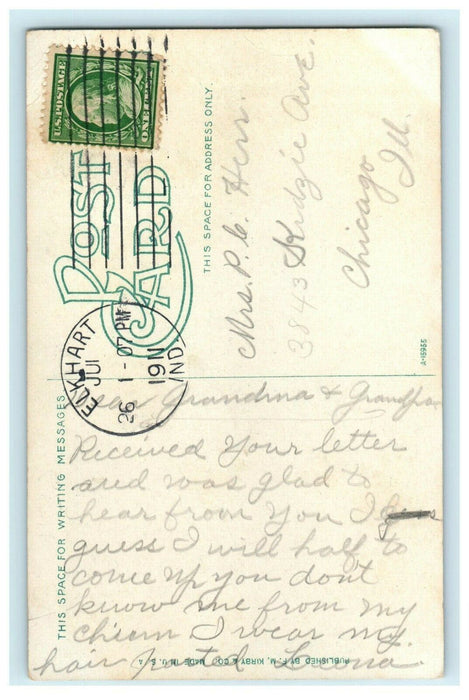 1911 Posted US Post Office, Elkhart Indiana IN Antique Postcard