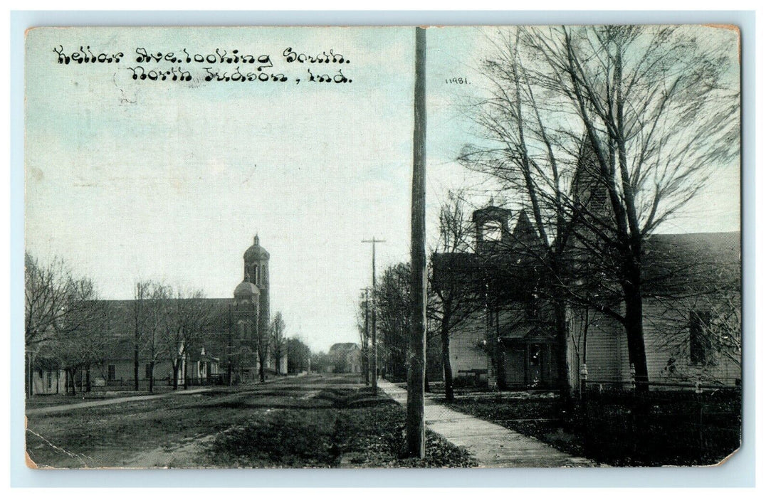 1913 Kellar Avenue Looking South, North Hudson, Indiana IN Antique Postcard