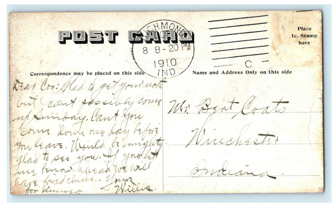 1910 Lindley Hall, Earlham College, Richmond Indiana IN Antique Postcard