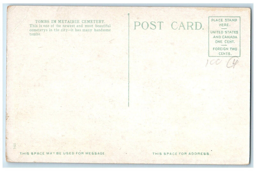 c1910's Tombs In Metairie Cemetery New Orleans Louisiana LA Antique Postcard