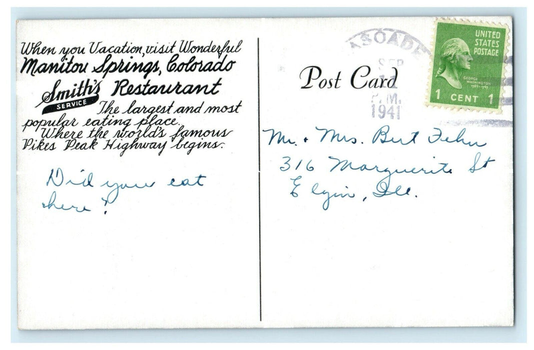 1941 Smith's Restaurant Multiview Pikes Peak Manitou Spring Colorado CO Postcard