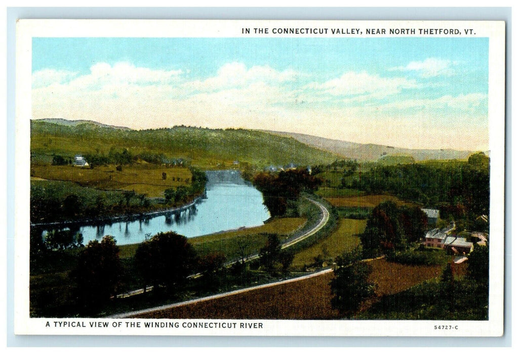 1916 Winding Connecticut River, Near North Thetford, Vermont VT Postcard