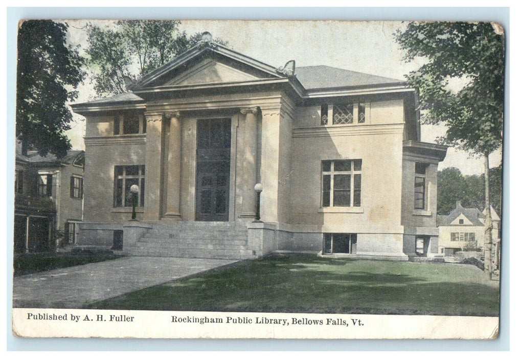 c1912 Rockingham Public Library, Bellows Falls, Vermont VT Antique Postcard