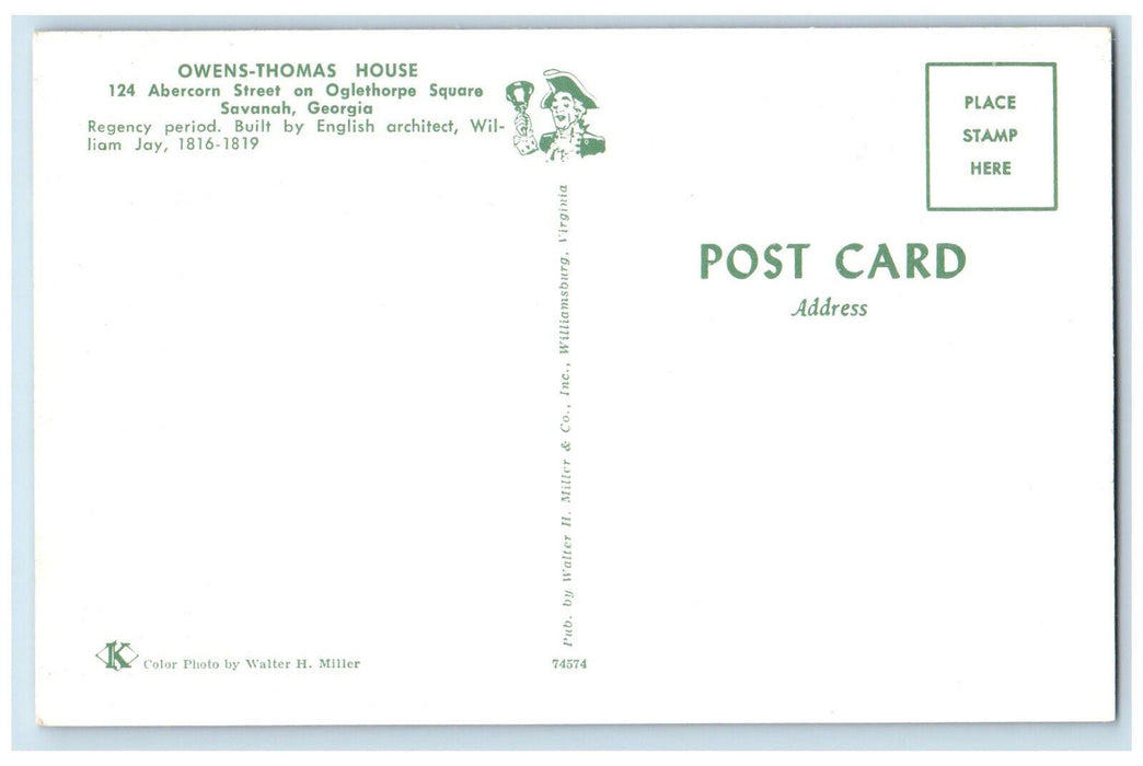 c1960's Regency Period House Owens-Thomas House Savannah Georgia GA Postcard