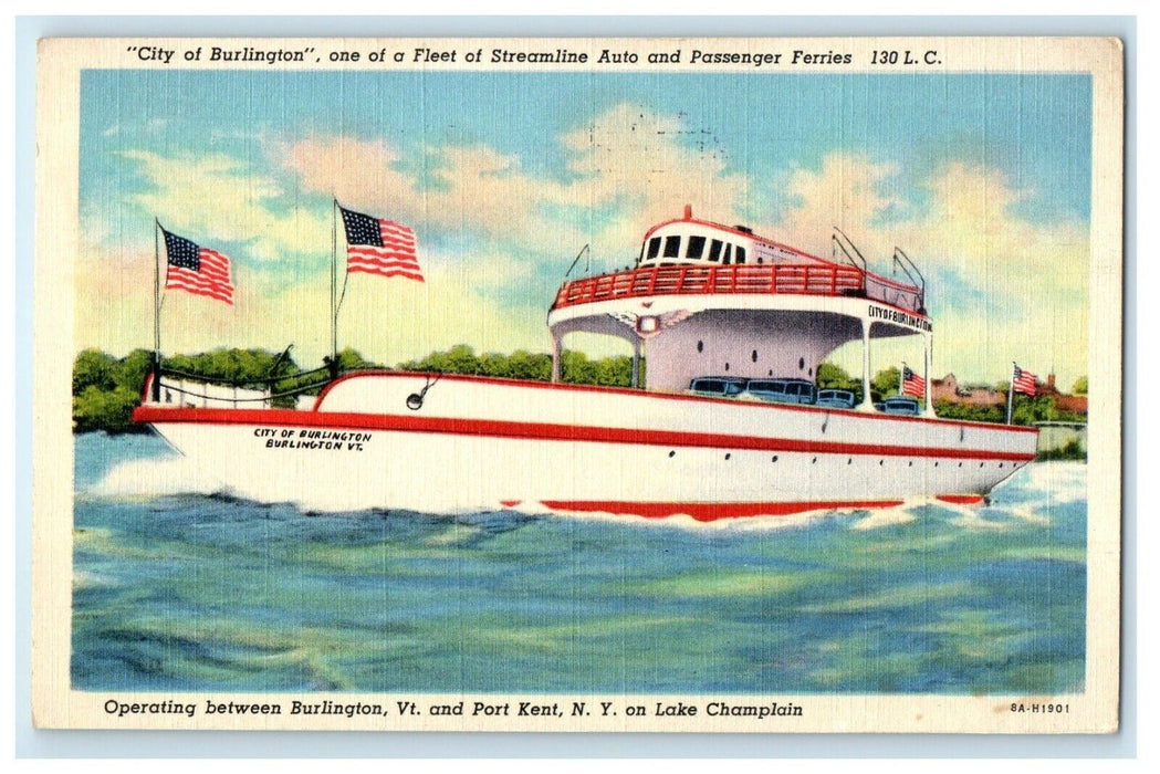 c1940 City of Burlington Passenger Ferries, Burlington, Vermont VT Postcard