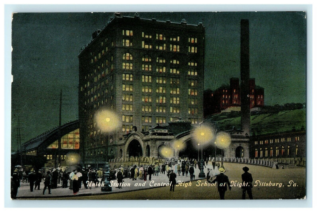 1911 Union Station Central High School At Night Pittsburgh Pennsylvania Postcard
