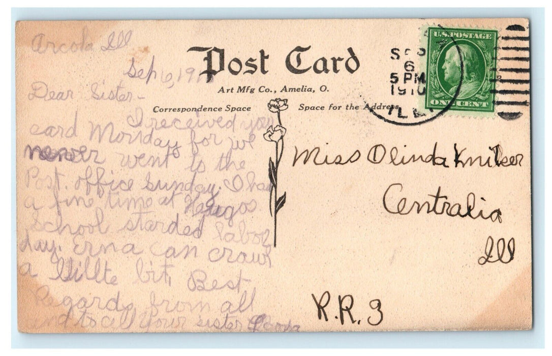 1910 Christian Church, Arcola Illinois IL Posted Antique Postcard