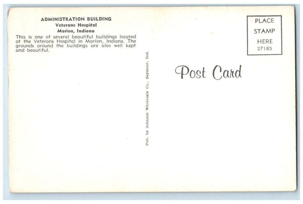 Administration Building Veterans Hospital Marion Indiana IN Vintage Postcard