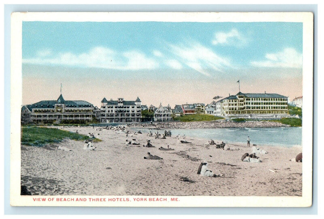 c1910 View Of Beach And Three Hotels York Beach Maine ME Antique Postcard